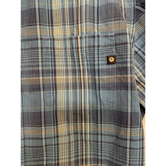 Marmot Blue Plaid Short Sleeve Button Up Shirt Men’s Medium Organic Cotton - Picture 6 of 10